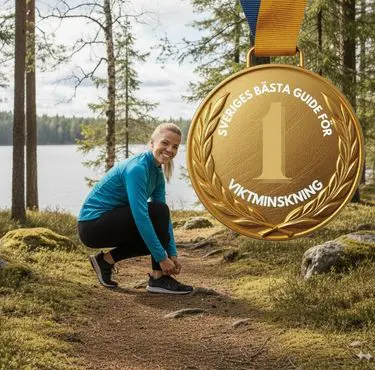 375x370 Kvinna som knyter skorna och vårt emblem